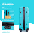 3 Piece Luggage Sets ABS Lightweight Suitcase with Two Hooks, Spinner Wheels, TSA Lock, (20/24/28) Turquoise