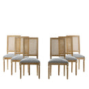 French Country Dining Chair With Rectangular Cane Backrest And Smooth Upholstered Seating