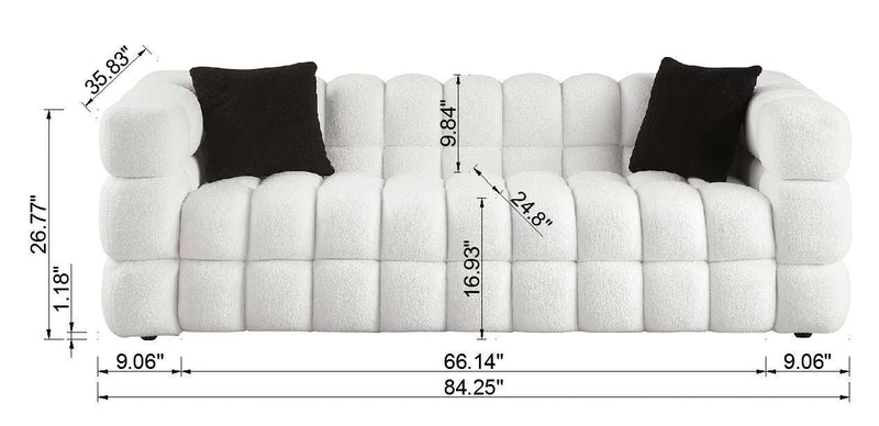 84.3 length, 35.83" deepth, human body structure for USA people, marshmallow sofa,boucle sofa, White color,3 seater