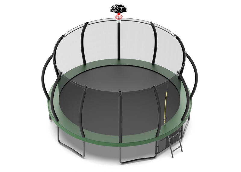 16FT Trampoline with Basketball Hoop - Recreational Trampolines with Ladder, Shoe Bag and Galvanized Anti-Rust Coating