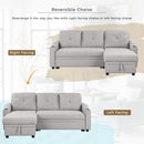 80.3" Pull Out Sofa Bed Modern Padded Upholstered Sofa Bed, Linen Fabric 3 Seater Couch with Storage Chaise and Cup Holder, Small Couch for Small Spaces