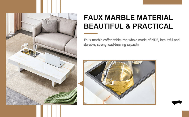 A modern and practical coffee table with imitation marble patterns, made of MDF material. The fusion of elegance and natural fashion 47.2"x 23.6"x 12 "