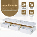 Modern Luxury TV Stand and Coffee Table Set of 2, High Gloss Faux Marble Top, TV Stand for TVs Up to 78", Rectangle Coffee Table with Caster Wheels for Living Room, White