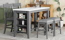 5-piece Counter Height Dining Table Set with Built-in Storage Shelves,Grey