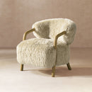 Becker - Rustic Oak Sheepskin Upholstered Accent Arm Chair - Taupe Beige by HouseOfZazla