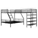 L-Shaped Twin Over Full Bunk Bed And Twin Loft Bed With 4 Built In Shelves - Black by HouseOfZazla
