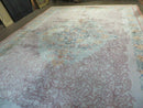 9' X 12' Vintage Handmade Chinese Carving Sculpture Wool Rug Flower Design Pink Carpet