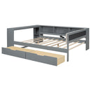 Upholstered Headboard Platform Bed With Storage Shelves, Drawers, Charging Station