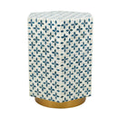 15x13x18.5" Hexagonal Accent Table with Blue Capiz Design and Gold Base by HouseOfZazla