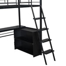 Loft Bed With LED Desk And 4 Storage Shelves