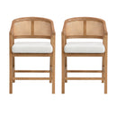 Wooden Frame Counter Stool with Rattan Back - Set of 2