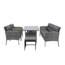 6 Piece Patio Wicker Sectional Set Patio Backyard Conversation Set Grey Wicker + Dark Grey Cushion