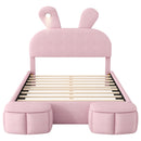 Full Upholstered Platform Bed With Cartoon Ears Headboard And LED Light - Pink