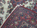 9x12 Persian Sarouk Rug - Semi Open Field Medallion Rug - Ivory Red Blue Hand Knotted Wool Oriental Carpet 9 x 12 Antique Rug - Vegetable Dyes