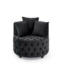 Modern Upholstered Swivel Chair With Button Tufted Design And Movable Wheels by HouseOfZazla