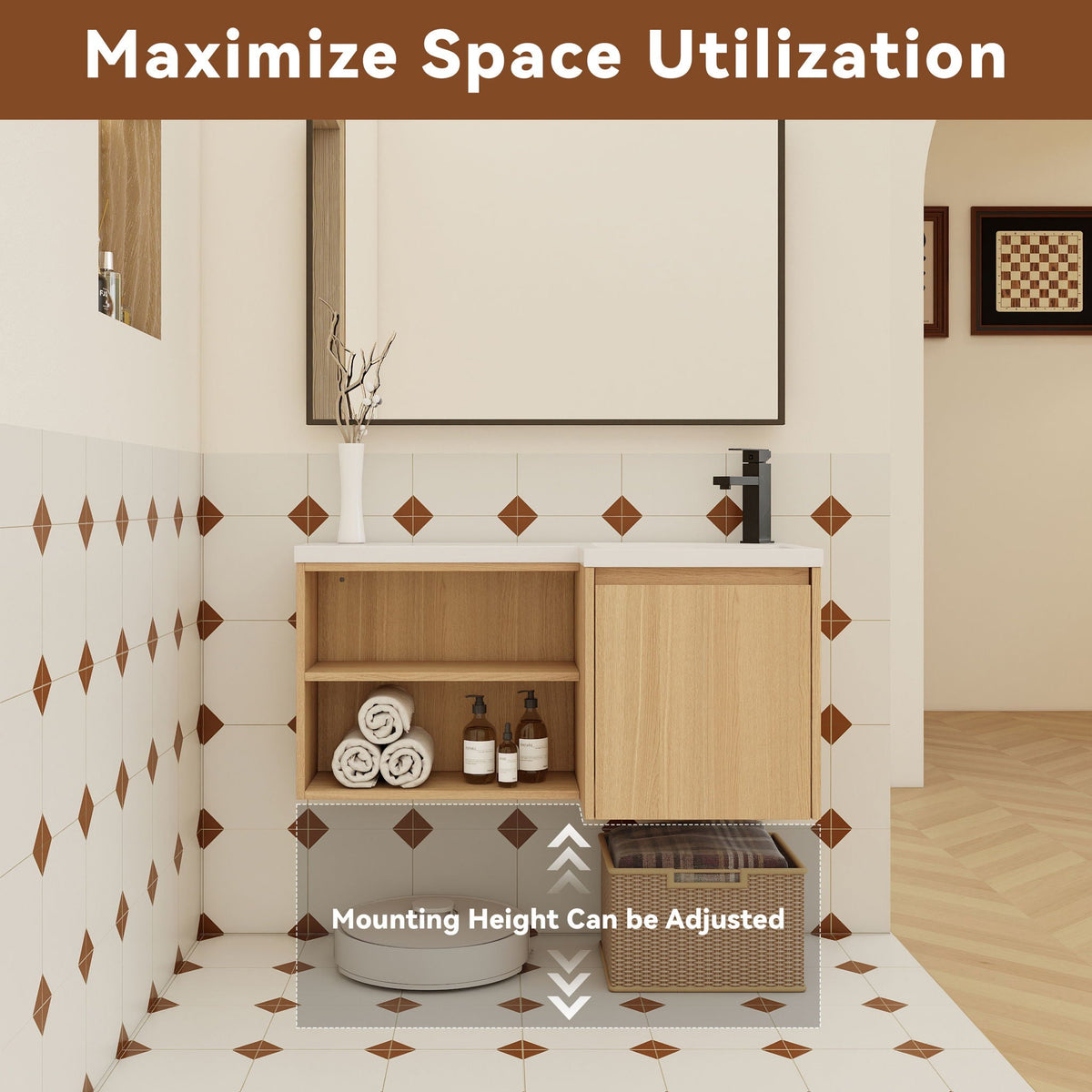 L-Shaped Wall Mounte Floating Bathroom Vanity With Integrated Sink, photo 10 of 14
