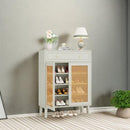Shoe Cabinet With Rattan Doors And Drawer, 4 Tier Storage Organizer - Mint Green by HouseOfZazla