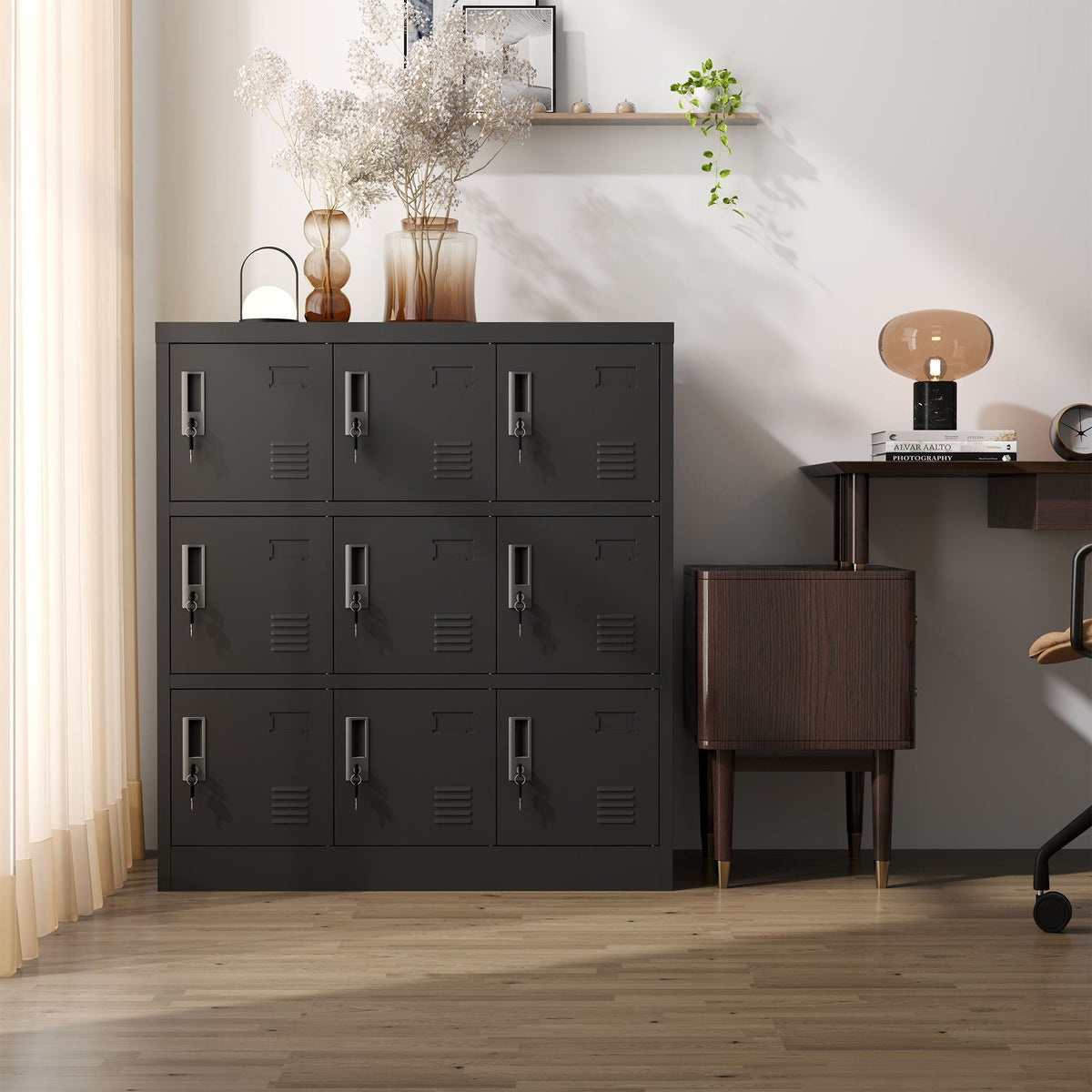 9 Door Employee Storage Locker With Card Slot, Lockers For Office, Gym, School, And Home - Black, photo 3 of 4