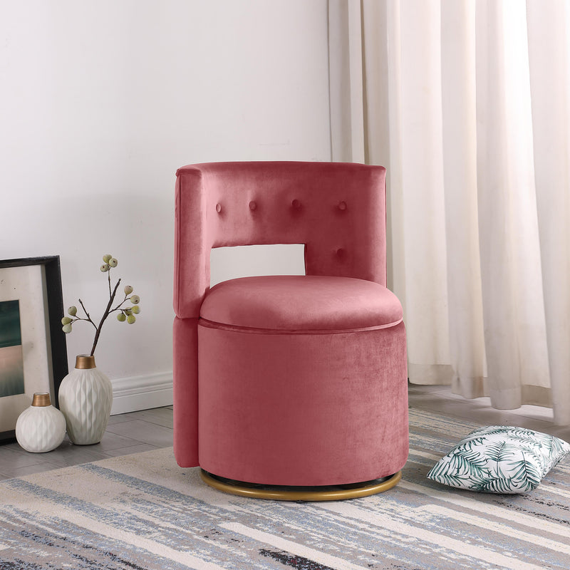360 degree Swivel Accent Chair with Storage Function, Velvet Curved Chair with Gold Metal Base for Living Room, Nursery, Bedroom