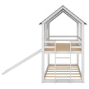 Twin Over Twin House Bunk Bed With Slide And Windows - White / Gray by HouseOfZazla