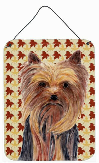 Yorkie Fall Leaves Portrait Aluminium Metal Wall or Door Hanging Prints