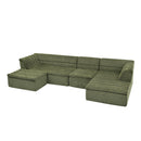 U-Shaped Modular Sectional Sofa With Chaise And Movable Ottoman With Wave-Shaped Armrest