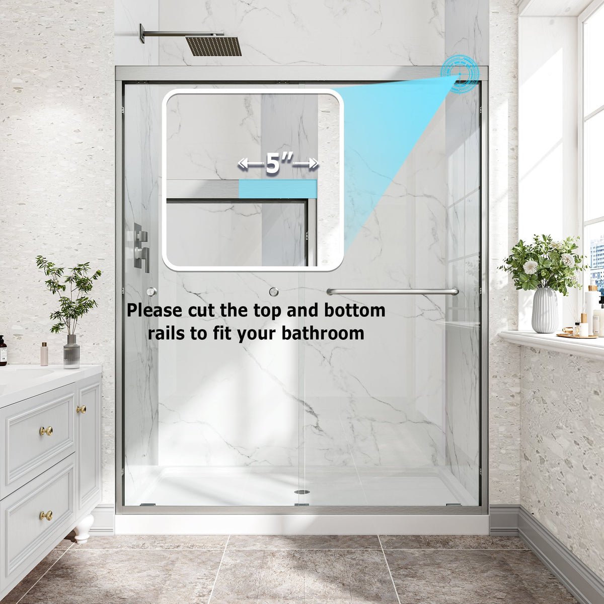 Brushed Nickel Reversible Installation Double Bypass Sliding Shower Door, photo 5 of 10