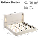 California King Size Upholstered Bed Frame with High Wingback Headboard, Reading Lamp and USB Port by HouseOfZazla