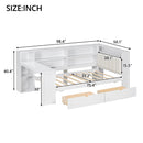 Platform Bed With Upholstered Headboard, Storage Shelves, Drawers, Charging Station, LED Lighting, Built In Desk