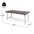 Outdoor Dark Brown Sandblast Finish Acacia Wood Dining Table with White Rustic Metal Frame, Weather Resistant