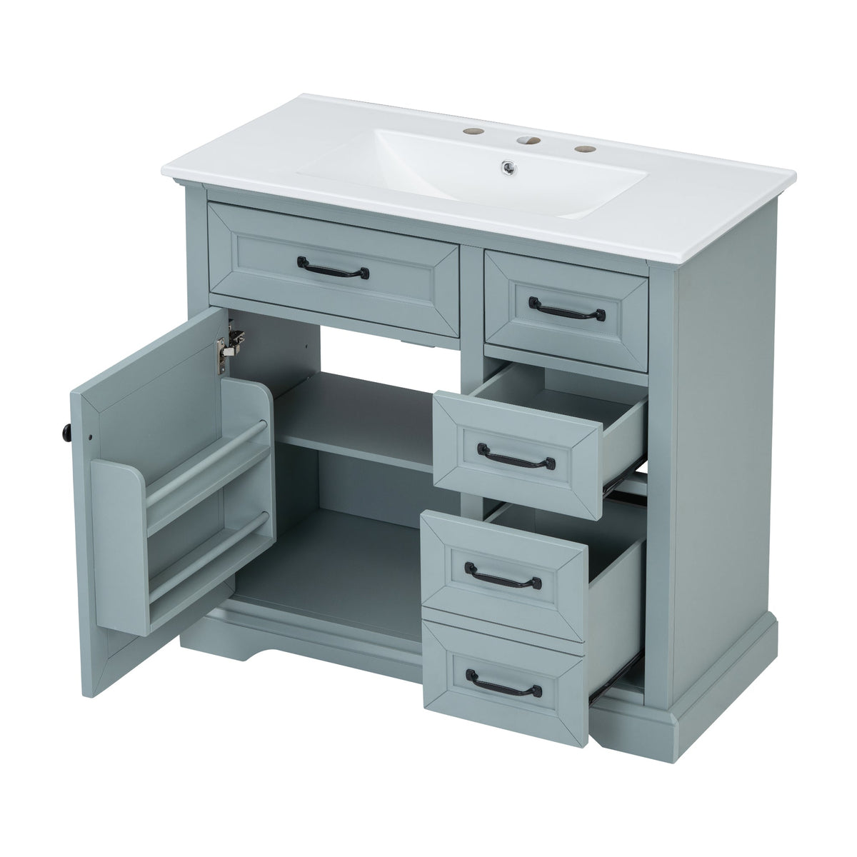 36" Bathroom Vanity with Ceramic Sink and Storage - Grey, photo 10 of 10