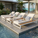 White Iron & Teak Finish Chaise Lounge Set