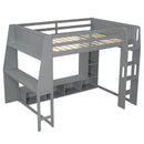 Gaming Loft Bed With Desk, Multi Storage Shelves, LED Lighting, And Hanging Clothes Rack by HouseOfZazla