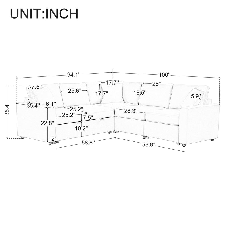4-Seat L-shaped Modular Sofa with Thick Backrest and Seat Cushions, Suitable for Living Rooms, Offices