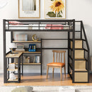 Full Size Loft Bed With Staircase, Built In Desk And Shelves And Sleeping Surface - Black by HouseOfZazla