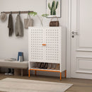 Grid Double Door Shoe Cabinet With Adjustable Compartments and Moisture-Proof Design by HouseOfZazla