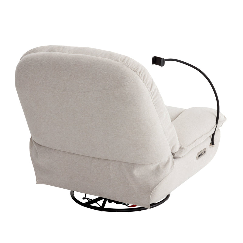 270 Degree Swivel Power Recliner with Voice Control, Bluetooth Music Player,USB Ports, Atmosphere Lamp, Hidden Arm Storage and Mobile Phone Holder for Living Room, Bedroom, Apartment, Beige