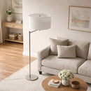 Horizon - Table Lamp With On / Off Switch Curved Base Linen Shade - Brushed Nickel / Silver / White by HouseOfZazla