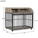 44" Heavy Duty Large Dog Crate Furniture for Large Medium Dog with Lockable Wheels, Wooden Dog Crate Dog Kennel, End Table Crate with Double layer storage, Gray
