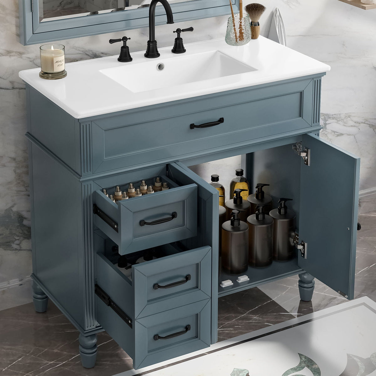 Bathroom Vanity With Sink, 2 Doors 2 Drawers, Freestanding Design, photo 34 of 40