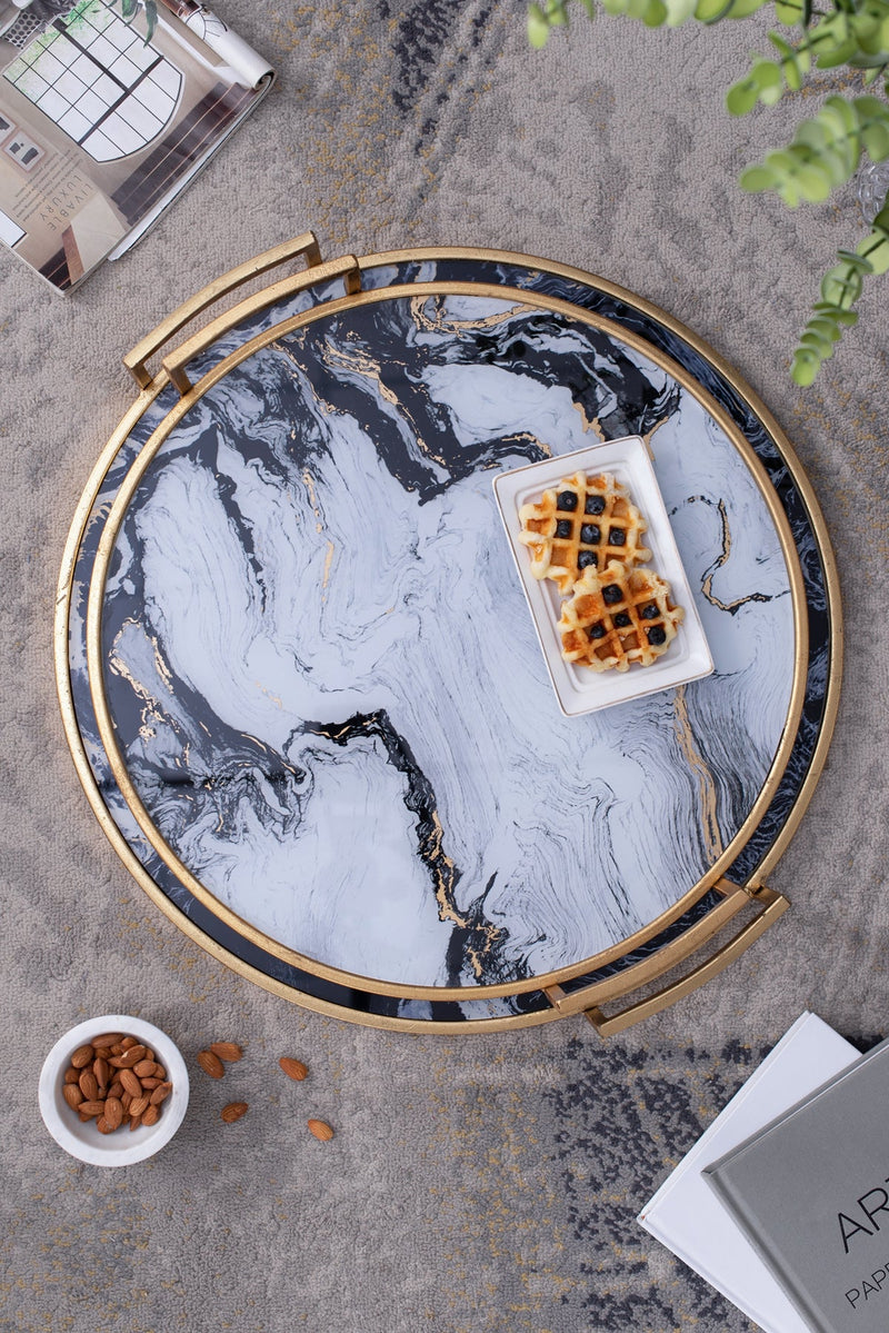 S/2 Round Decorative Tray with Abstract Marbled Design, photo 9 of 10