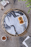 S/2 Round Decorative Tray with Abstract Marbled Design by HouseOfZazla
