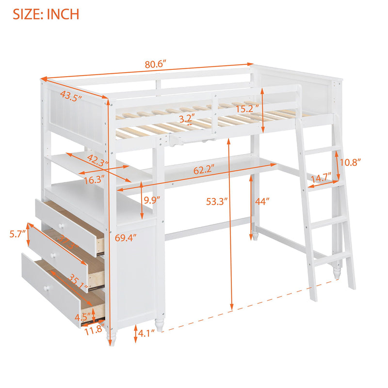 Loft Bed With Drawers With Desk And Shelves, photo 11 of 17