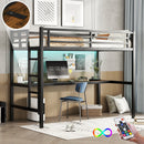 Metal Twin XL Size Loft Bed with Power Outlet and LED Light