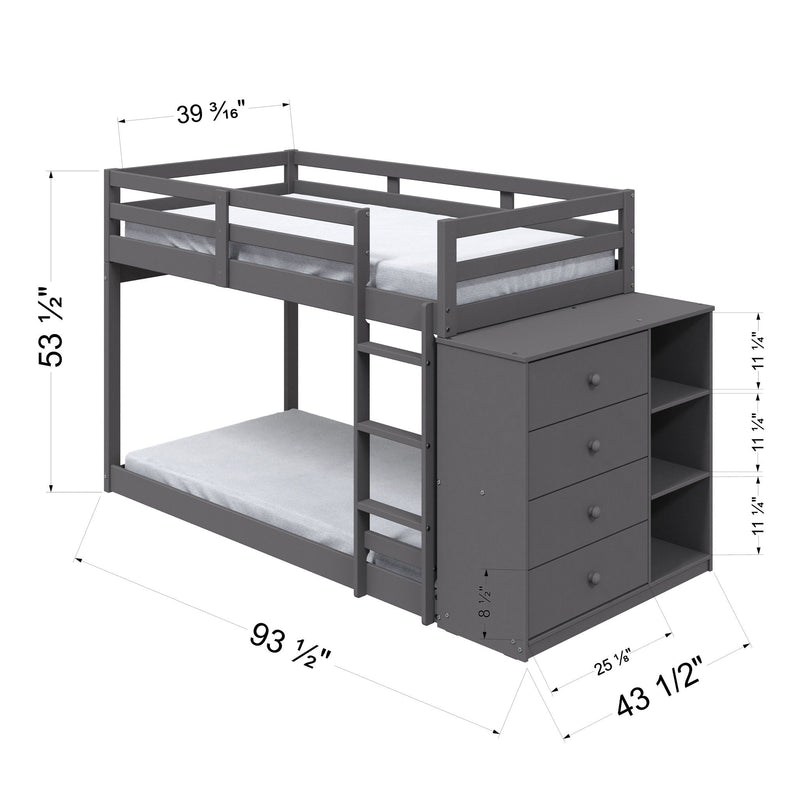 Gaston - Bunk Bed Twin Over Twin With 4 Drawers & 3 Compartments - Gray, photo 6 of 8