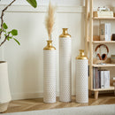 3-Piece Modern Metal Vase Set - White & Gold by HouseOfZazla