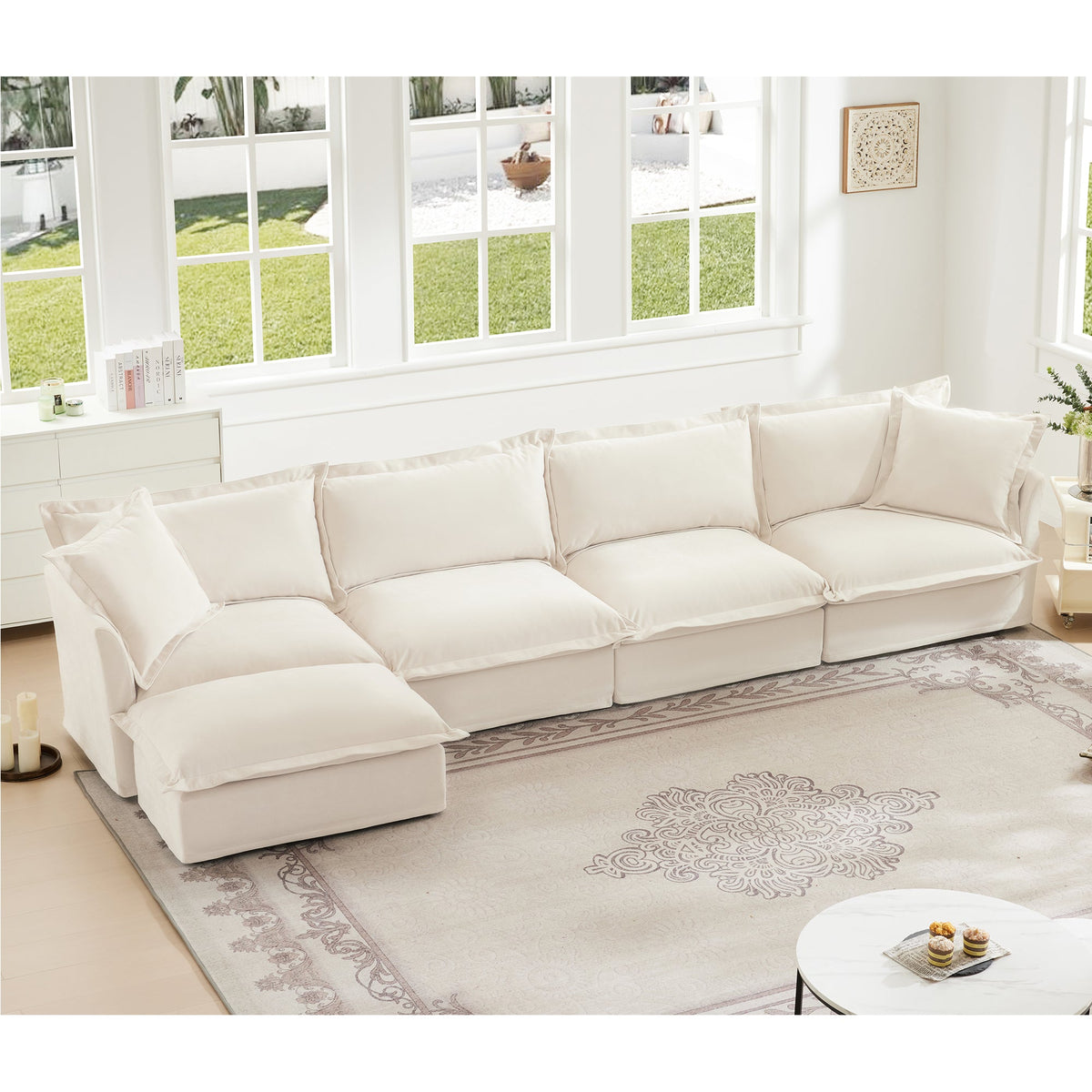 Slipcovered L Shape Sectional Long Sofa Couch - 4 Seater, photo 4 of 10