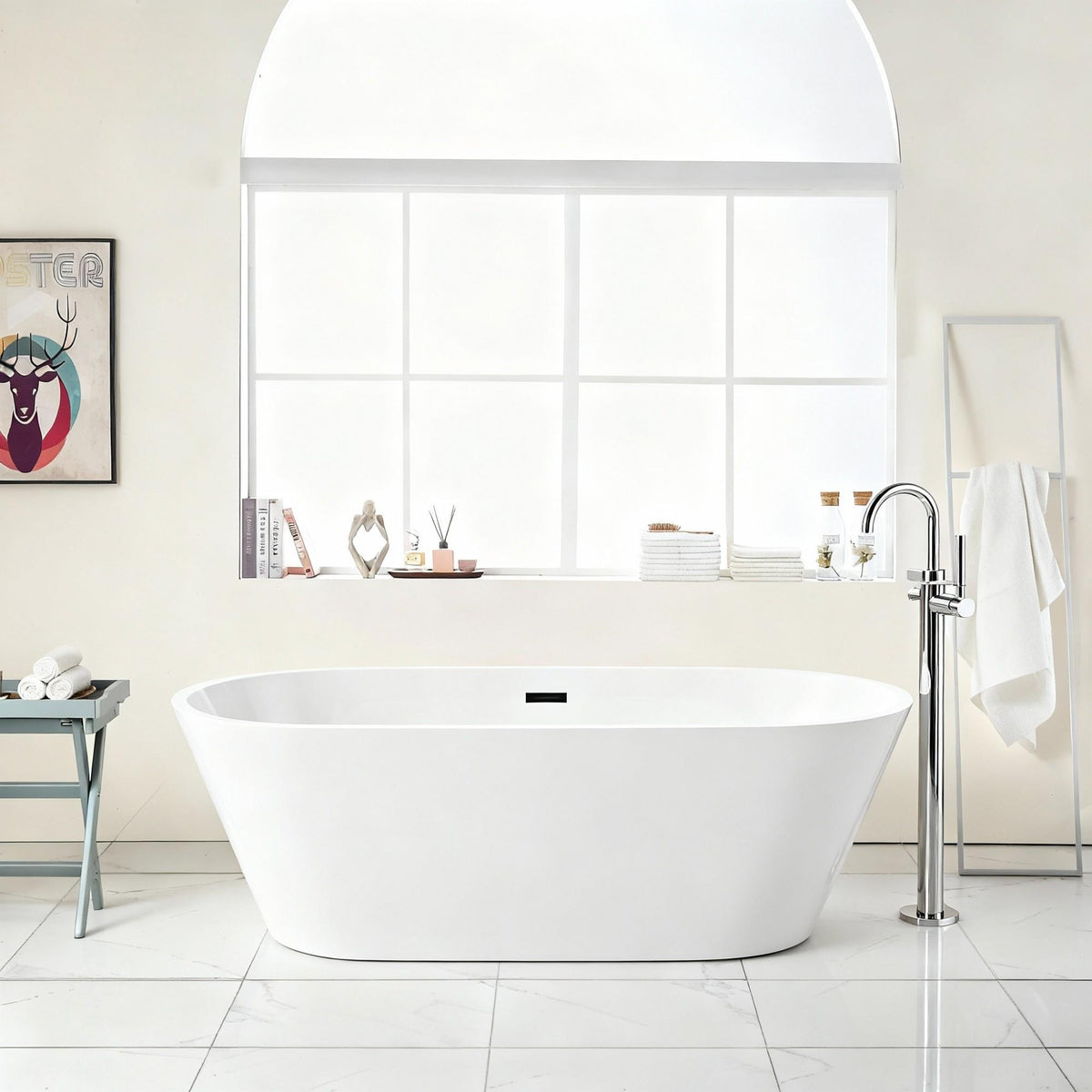Gloss Freestanding Bathtub With Overflow & Pop Up Drain, Stand Alone Soaking Tub, photo 8 of 14