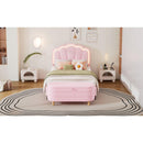 2-Pieces Bedroom Sets Twin Size Flower-Shaped Upholstered LED Platform Bed with Storage Ottoman-Sherpa Fabric, Pink