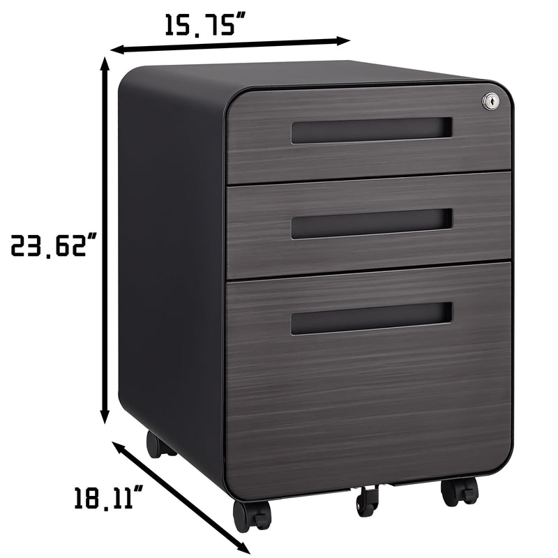 3 Drawer Mobile File Cabinet Under Desk Office,Simple Style Versatile Storage Cabinet for Legal/Letter/A4 Files, 5 Wheel Design Anti-Tilting Cold Rolled Steel Waterproof Moisture-Proof Black
